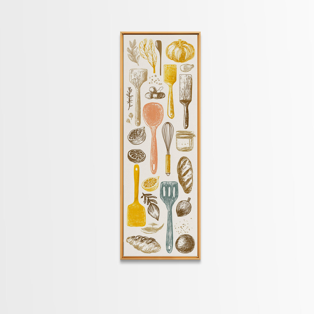Kitchen Utensil Silhouettes Canvas Print, Kitchen Art, Kitchen Wall Art, Kitchen Decor, Abstract Art, Kitchen, KIT-1x3-81