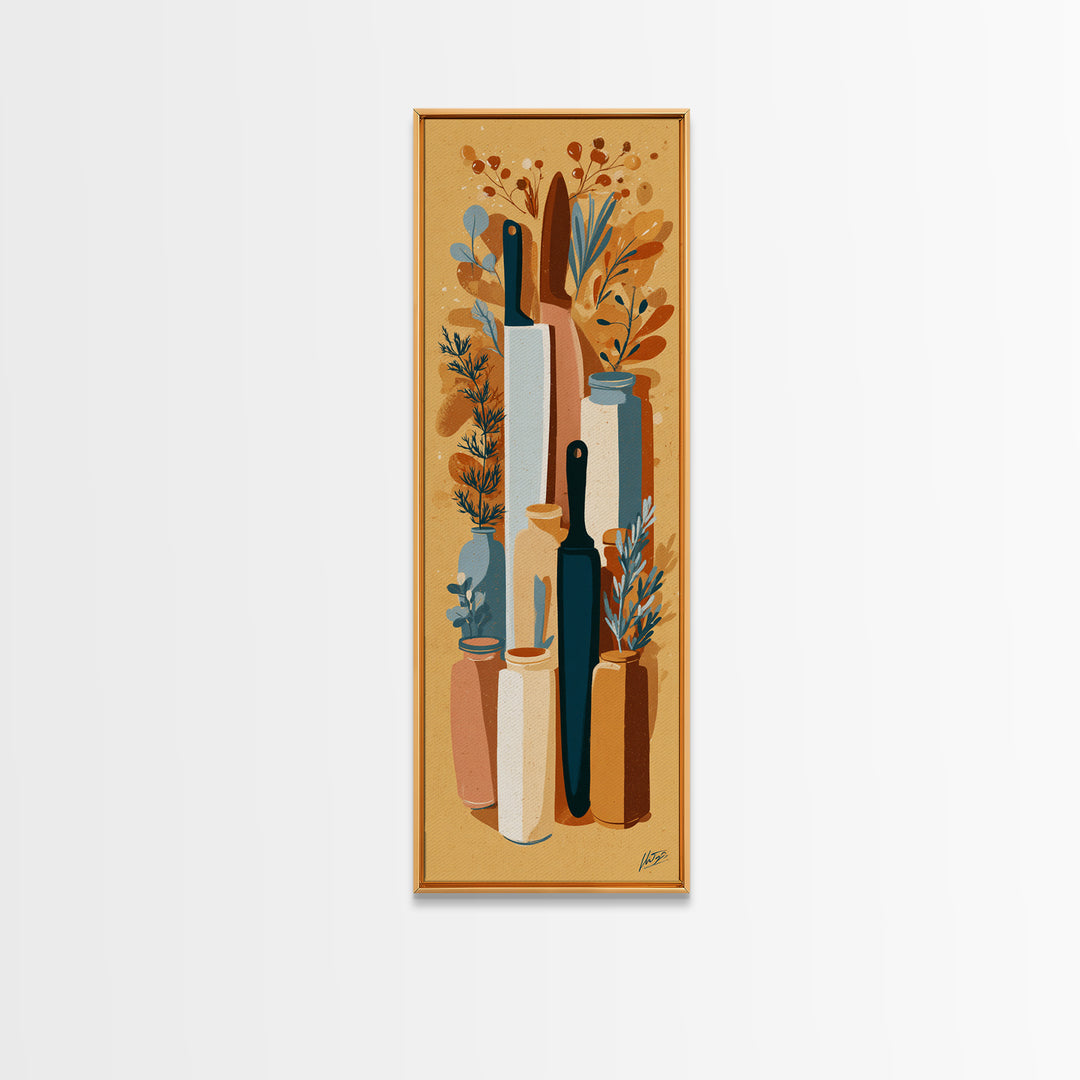 Chef Knives and Herbs Arranged as Graphic Canvas Print, Kitchen Art, Fine Art Print, Kitchen Decor, Fine Art, Kitchen, KIT-1x3-94