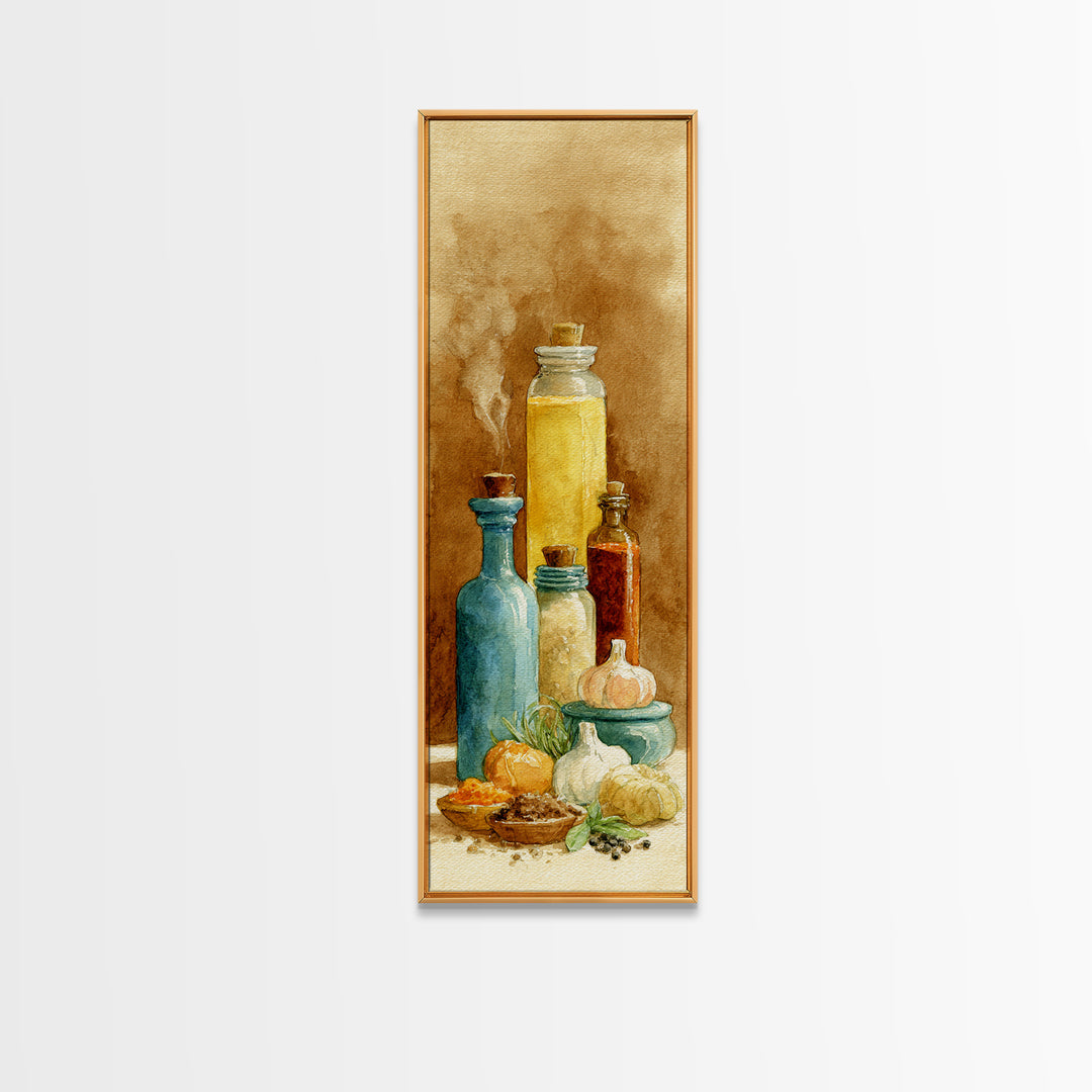 Watercolor Spice Jars Without Readable Labels Canvas Print, Kitchen Art, Coffee Print, Kitchen Decor, Oil Painting, Kitchen, KIT-1x3-97