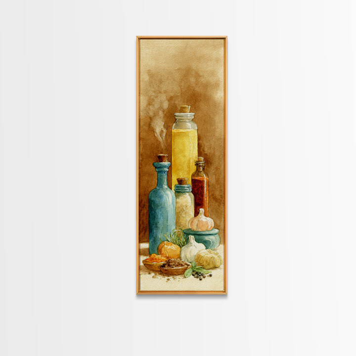Watercolor Spice Jars Without Readable Labels Canvas Print, Kitchen Art, Coffee Print, Kitchen Decor, Oil Painting, Kitchen, KIT-1x3-97