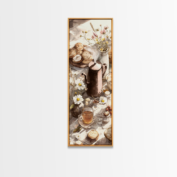 Tea Kettle with Steam and Wildflowers Canvas Print, Kitchen Art, Statement Artwork, Kitchen Decor, Fine Art, Kitchen, KIT-1x3-98