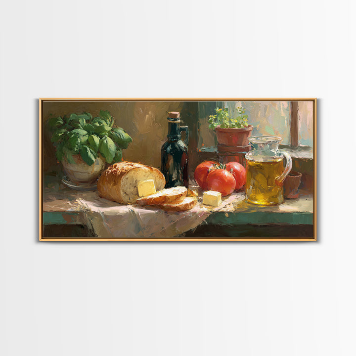 Fresh Bread with Butter and Honey Framed Canvas Print, Kitchen Art, Fine Art Print, Kitchen Decor, Watercolor Art, Kitchen, KIT-2x1-14