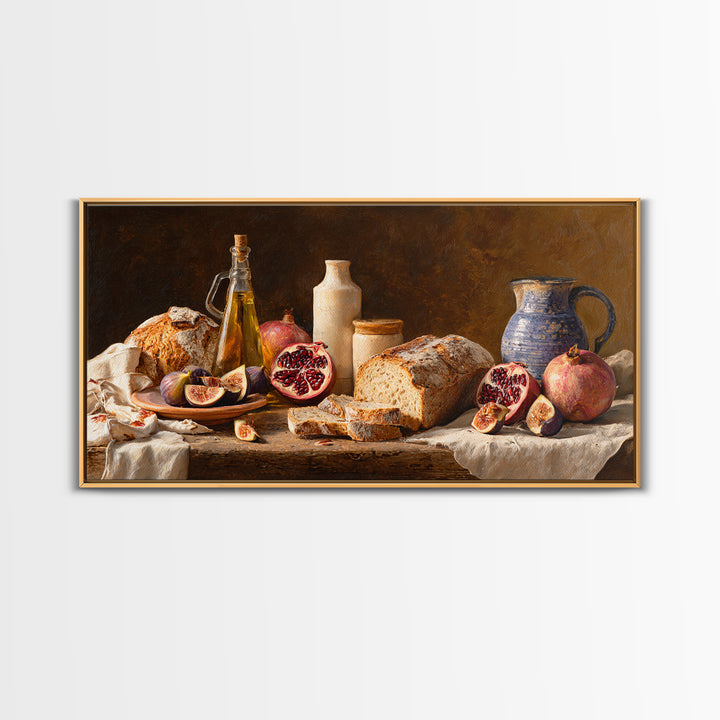 Figs Pomegranates and Linen Composition Framed Canvas Print, Kitchen Art, Statement Artwork, Kitchen Decor, Abstract Art, KIT-2x1-18