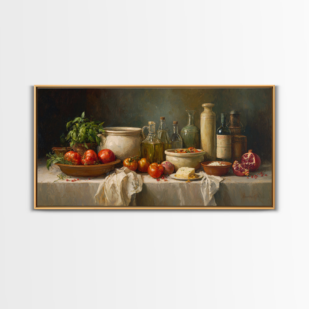 Figs Pomegranates and Linen Composition Framed Canvas Print, Kitchen Art, Statement Artwork, Kitchen Decor, Abstract Art, KIT-2x1-42