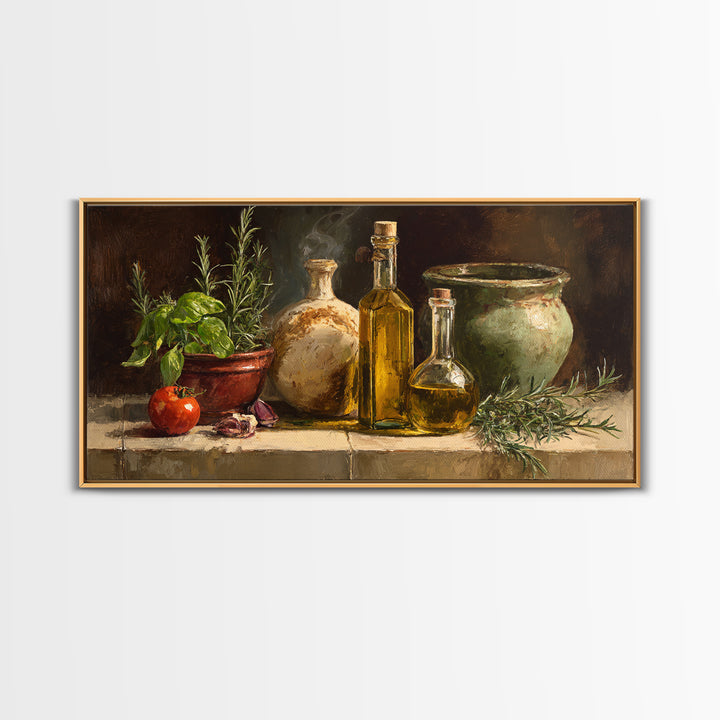Olive Oil Bottle and Rosemary Branch Canvas Print, Kitchen Art, Art Prints, Kitchen Decor, Watercolor Art, Kitchen, Modern Art, KIT-2x1-49