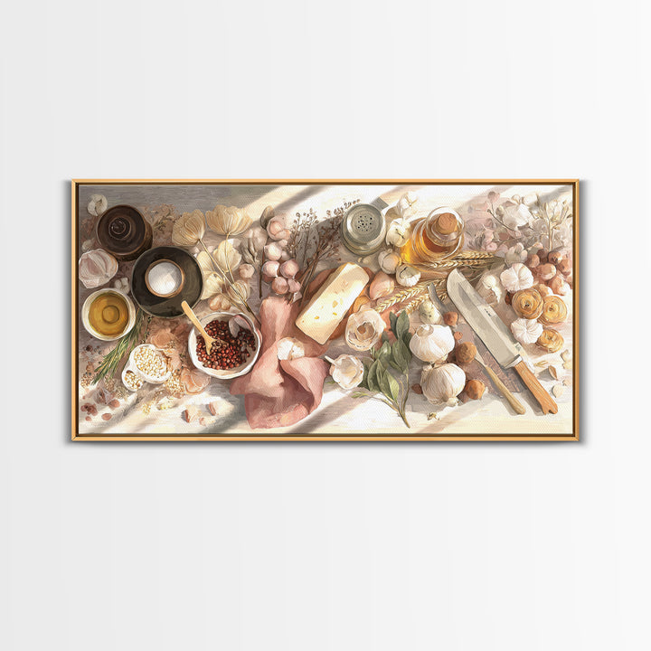 Chef Knives and Herbs Arranged as Graphic Canvas Print, Kitchen Art, Contemporary Art, Kitchen Decor, Fine Art, Kitchen, KIT-2x1-54