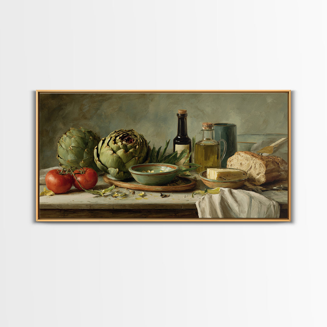 Artichoke Closeup in Painterly Green Tones Canvas Print, Kitchen Art, Art Prints, Kitchen Decor, Fine Art, Kitchen, Modern Art, KIT-2x1-64