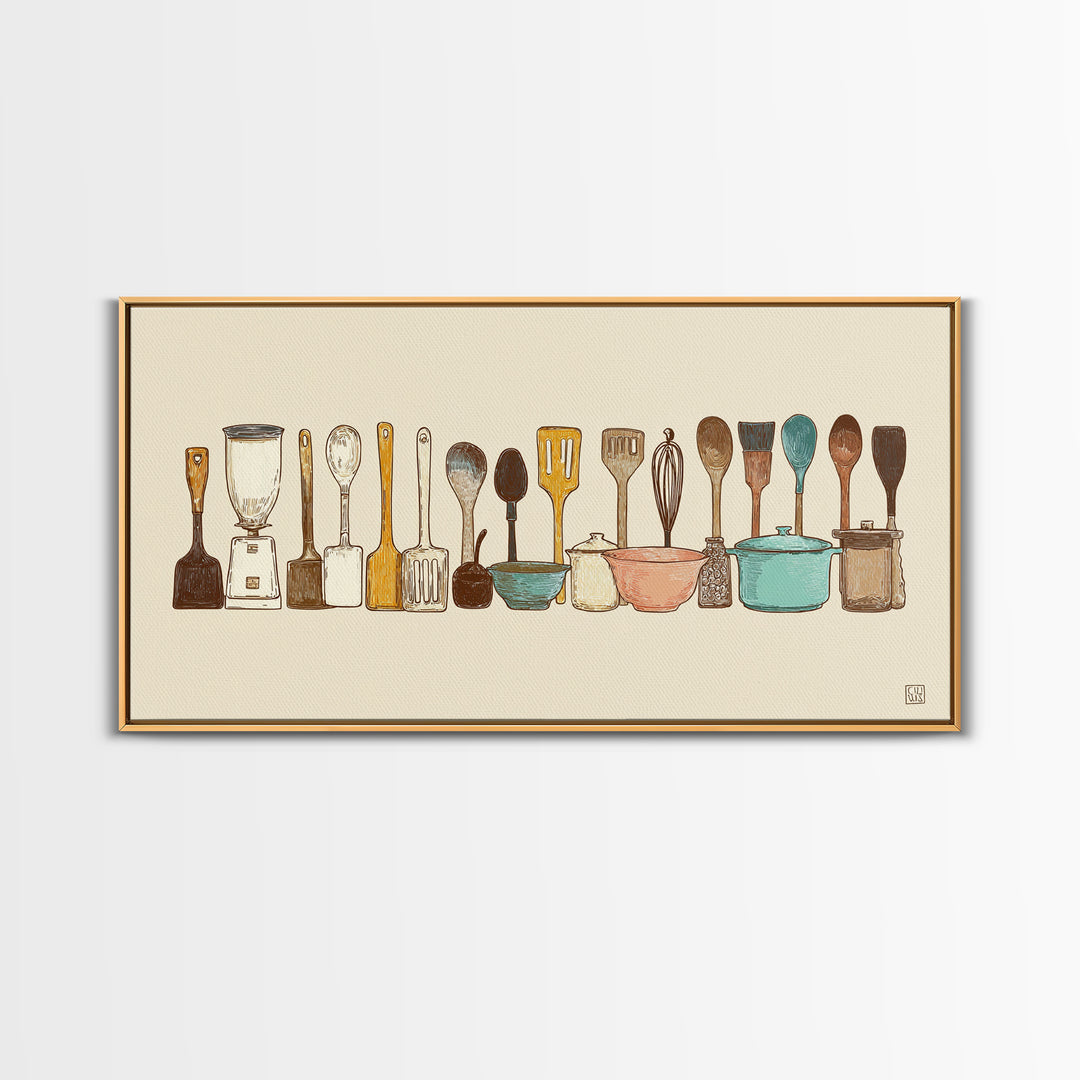 Kitchen Utensil Silhouettes Framed Canvas Print, Kitchen Art, Prints, Kitchen Decor, Fine Art, Kitchen, Kitchen Wall Decor, KIT-2x1-65