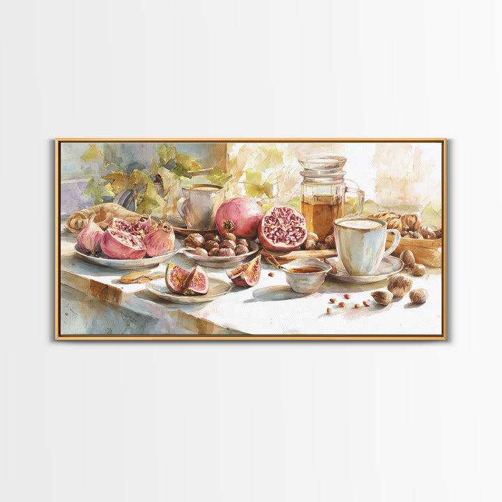 Figs Pomegranates and Linen Composition Canvas Print, Kitchen Art, Textured Painting, Kitchen Decor, Abstract Art, Kitchen, KIT-2x1-66