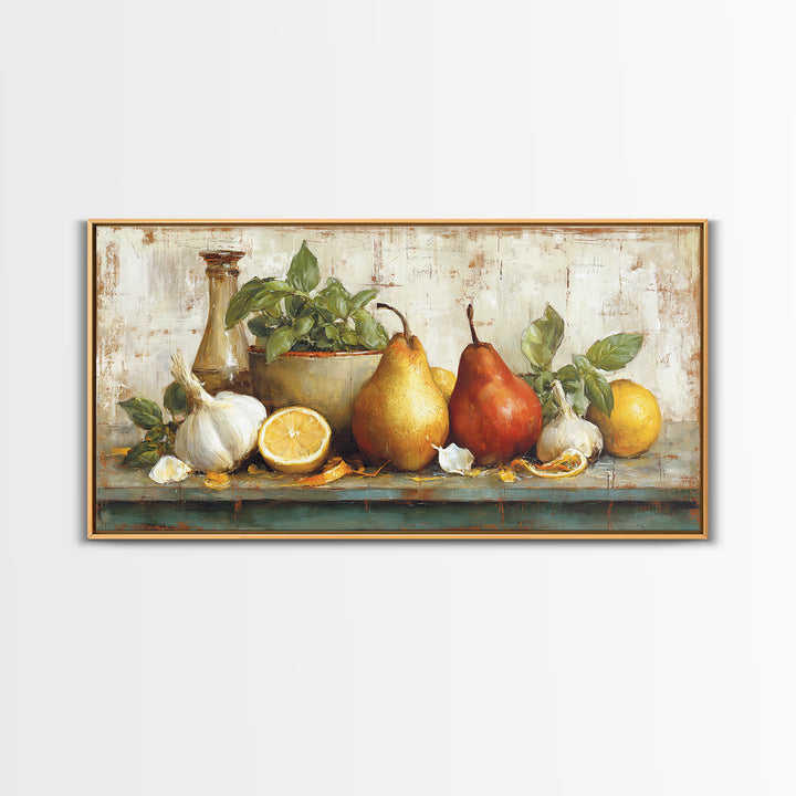 Farmhouse Pears on a Wooden Board Canvas Print, Kitchen Art, Digital Art, Kitchen Decor, Oil Painting, Kitchen, KIT-2x1-77