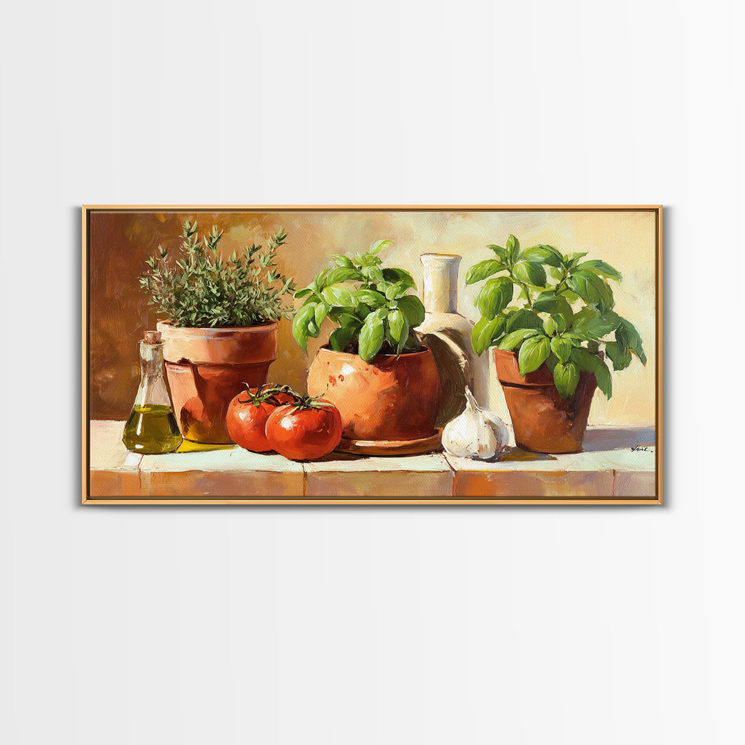 Fresh Herbs in Terracotta Pots Canvas Print, Kitchen Art, Kitchen Decor, Kitchen, Trendy Wall Art, Dining Room Wall Art, KIT-2x1-93