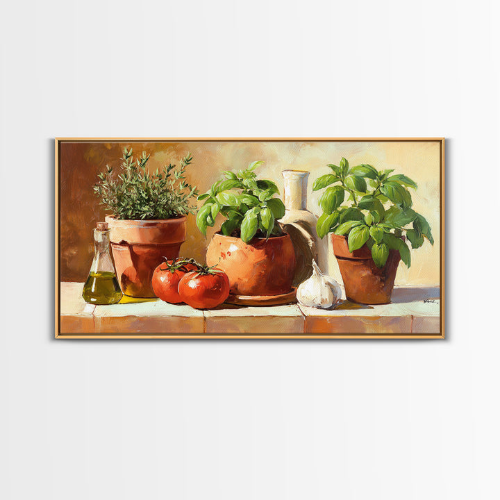 Fresh Herbs in Terracotta Pots Canvas Print, Kitchen Art, Kitchen Decor, Kitchen, Trendy Wall Art, Dining Room Wall Art, KIT-2x1-93