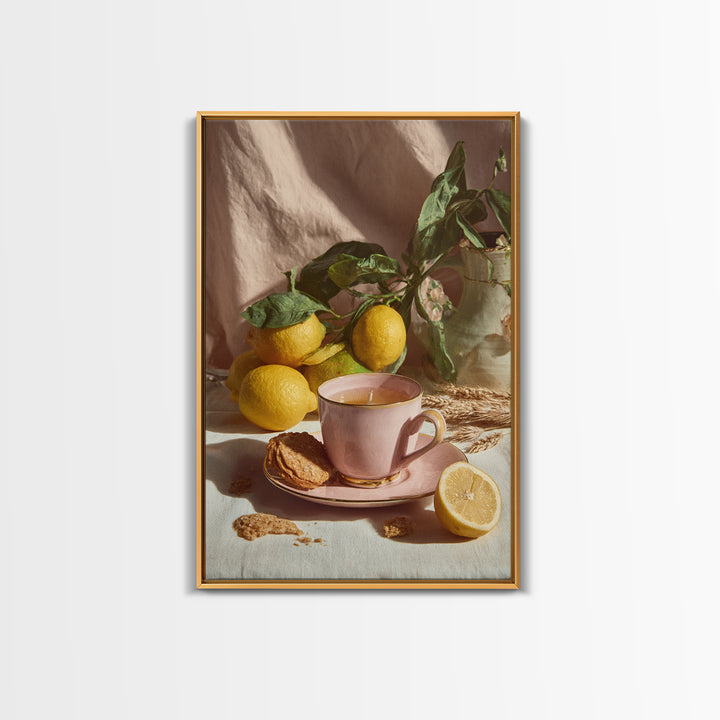 Pasta Lemons and Basil Mediterranean Still Life Framed Canvas Print, Kitchen Art, Wall Art, Kitchen Decor, Fine Art, Kitchen, KIT-2x3-1