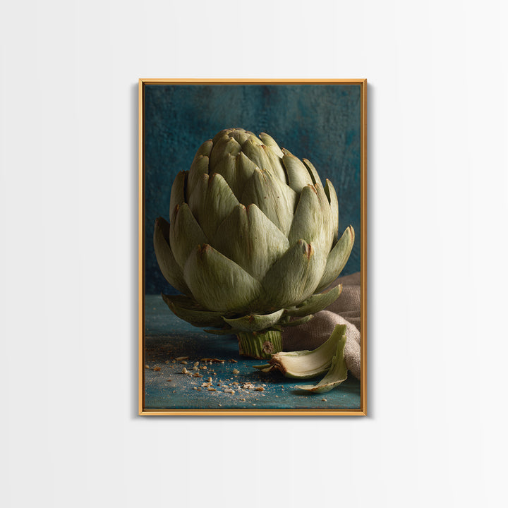 Artichoke Closeup in Painterly Green Tones Framed Canvas Print, Kitchen Art, Art Print, Kitchen Decor, Fine Art, Kitchen, KIT-2x3-100