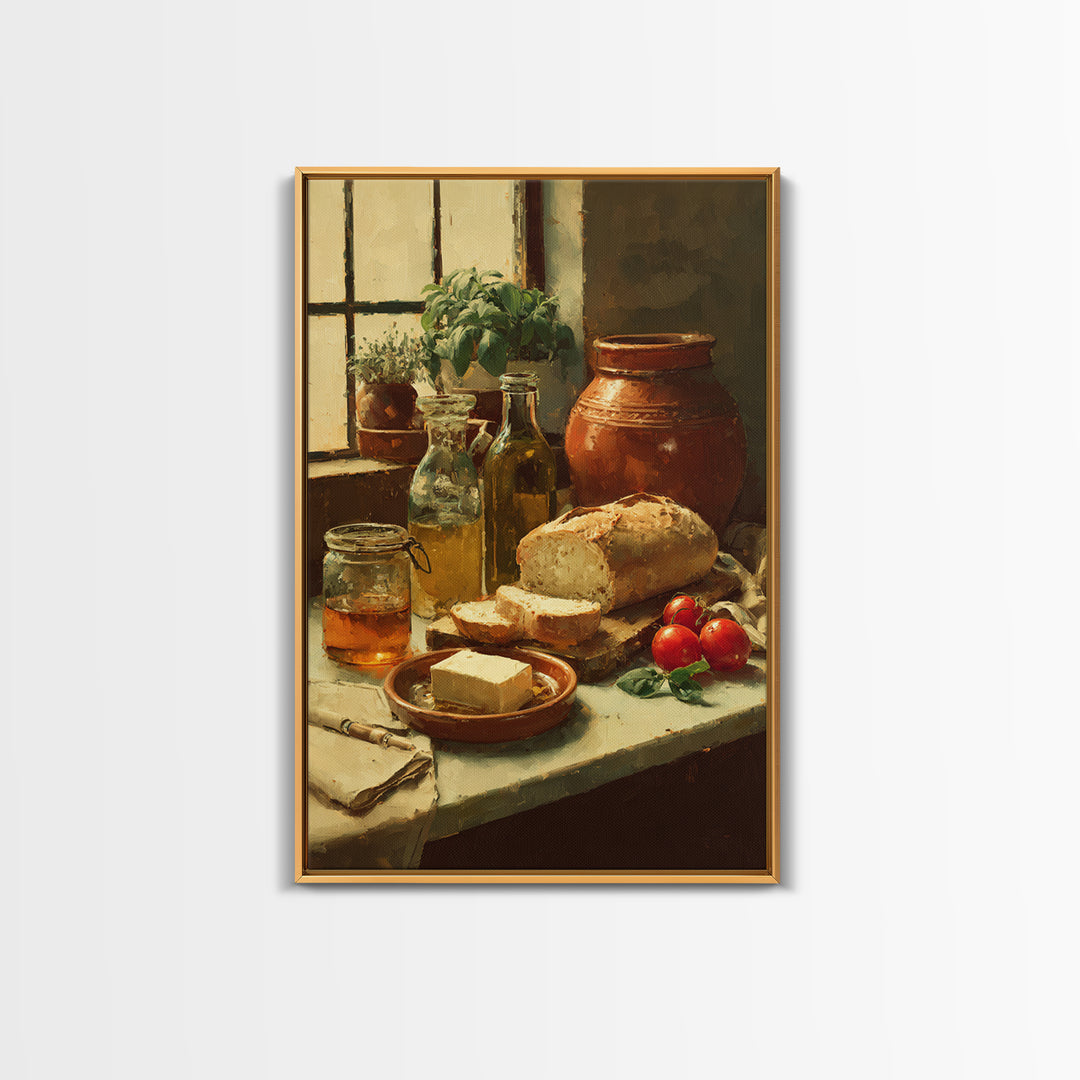 Fresh Bread with Butter and Honey Framed Canvas Print, Kitchen Art, Boho Decor, Kitchen Decor, Abstract Art, Kitchen, KIT-2x3-2