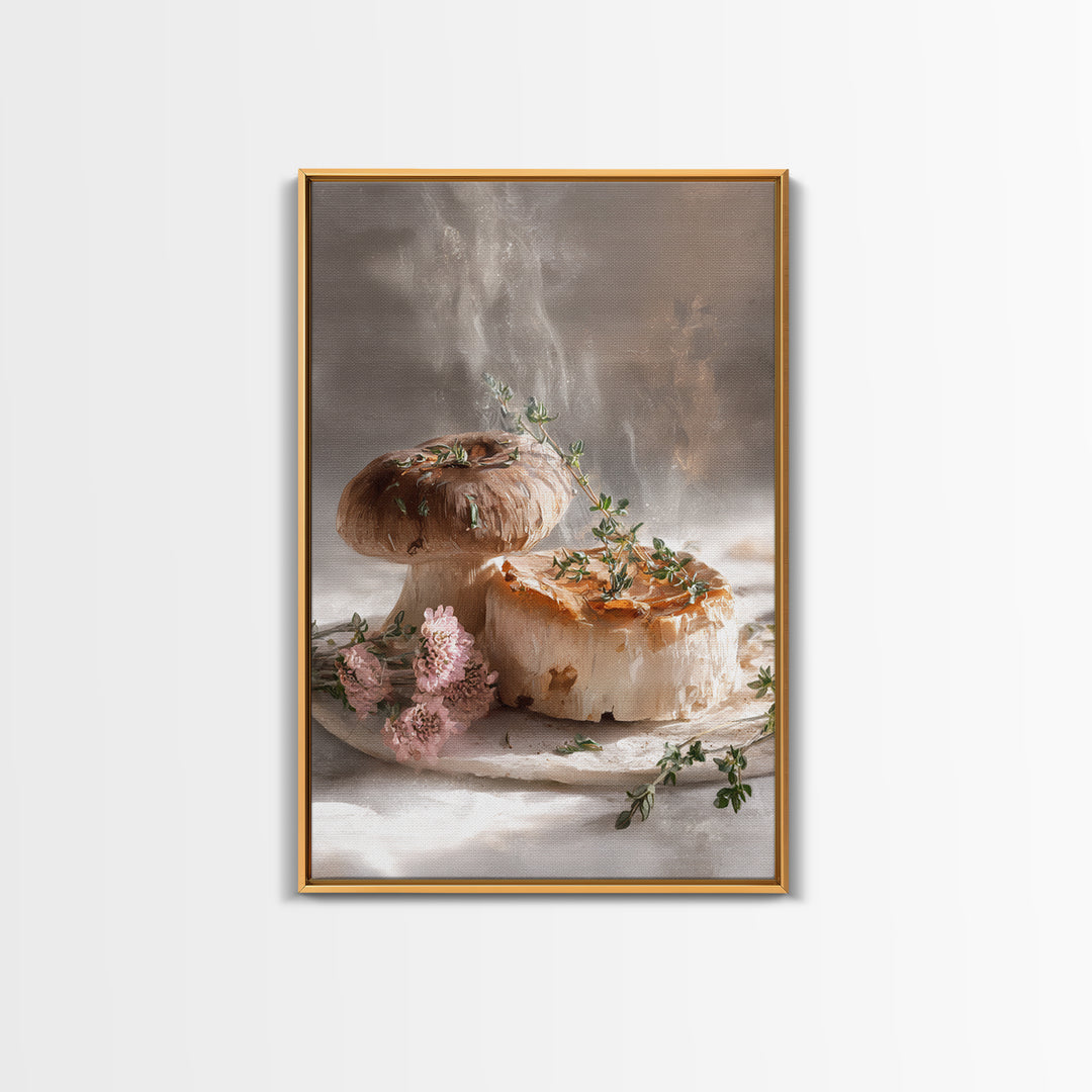 Mushrooms and Thyme Botanical Study Canvas Print, Kitchen Art, Art Print, Kitchen Decor, Fine Art, Kitchen, Art Prints, KIT-2x3-23
