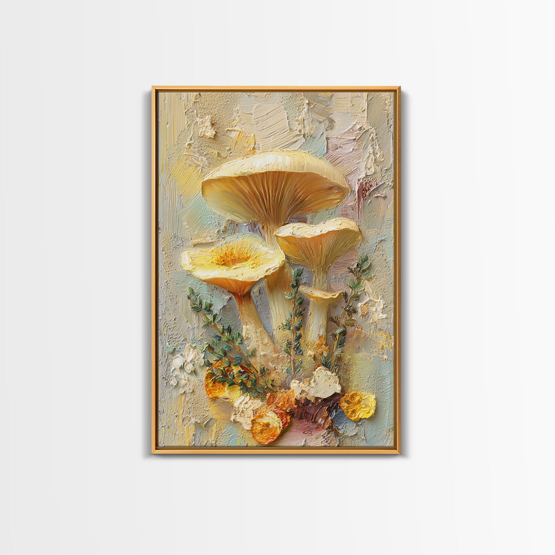 Mushrooms and Thyme Botanical Study Framed Canvas Print, Kitchen Art, Wall Art, Kitchen Decor, Kitchen, Kitchen Wall Art, KIT-2x3-47