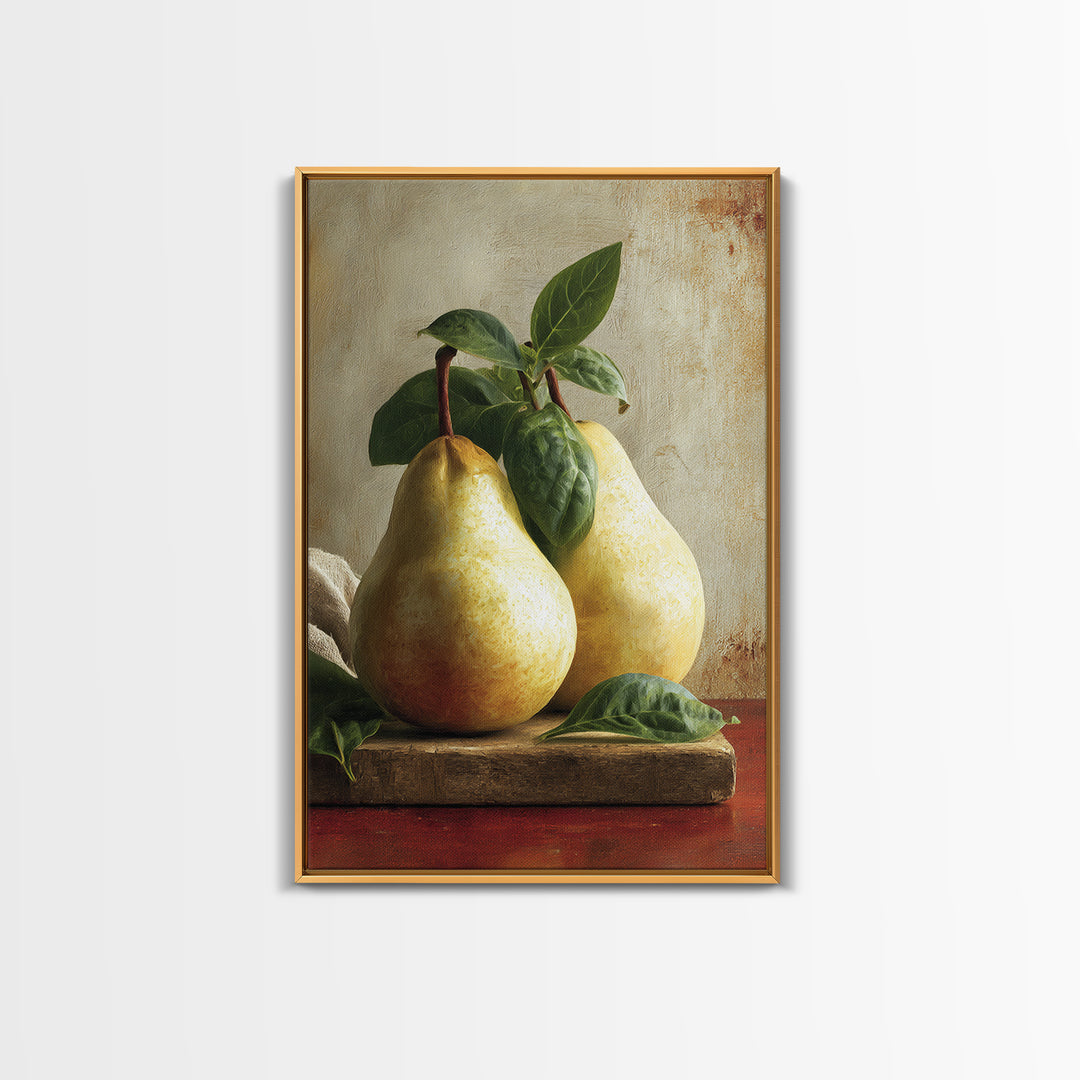 Farmhouse Pears on a Wooden Board Canvas Print, Kitchen Art, Digital Wall Art, Kitchen Decor, Fine Art, Kitchen, Kitchen Prints, KIT-2x3-65