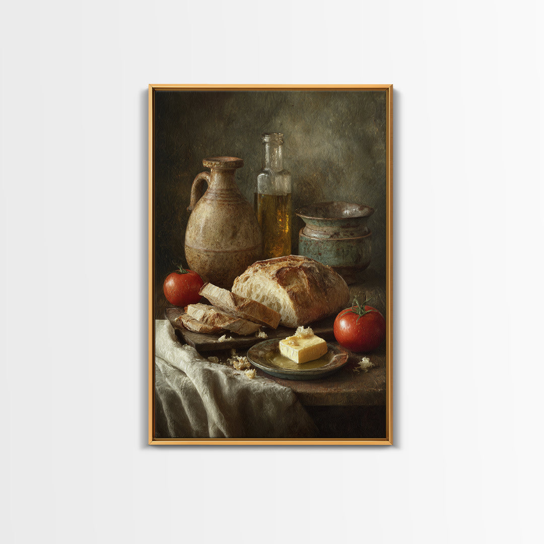 Fresh Bread with Butter and Honey Framed Canvas Print, Kitchen Art, Kitchen, Kitchen Decor, Watercolor Art, Kitchen, KIT-2x3-74