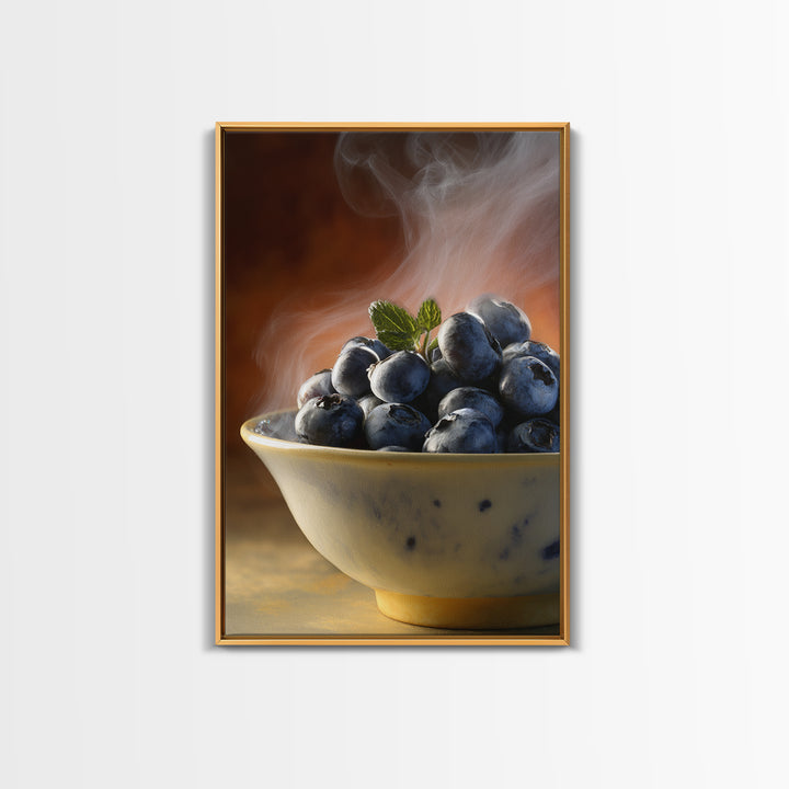 Blueberries in a White Bowl Framed Canvas Print, Kitchen Art, Art Prints, Kitchen Decor, Fine Art, Kitchen, Modern Art, KIT-2x3-75