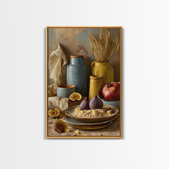 Figs Pomegranates and Linen Composition Framed Canvas Print, Kitchen Art, Wall Decor, Kitchen Decor, Abstract Art, Kitchen, KIT-2x3-78