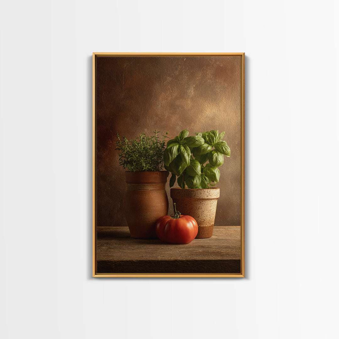 Fresh Herbs in Terracotta Pots Canvas Print, Kitchen Art, Digital Print, Kitchen Decor, Oil Painting, Kitchen, Kitchen Print, KIT-2x3-81