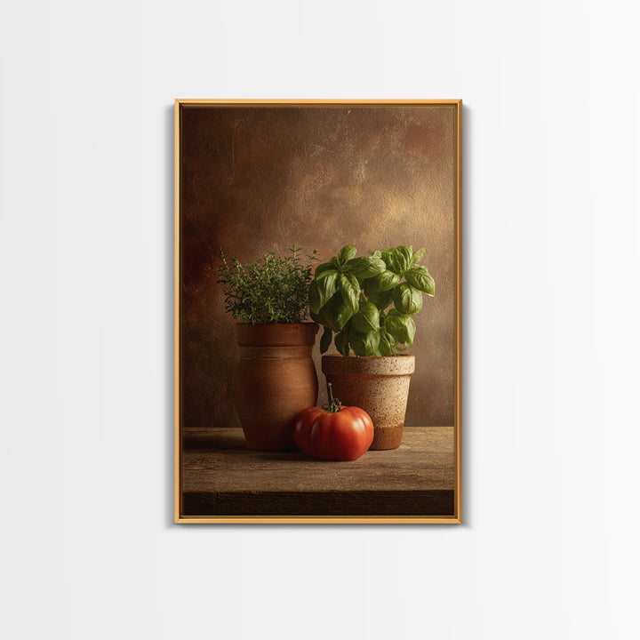 Fresh Herbs in Terracotta Pots Canvas Print, Kitchen Art, Digital Print, Kitchen Decor, Oil Painting, Kitchen, Kitchen Print, KIT-2x3-81