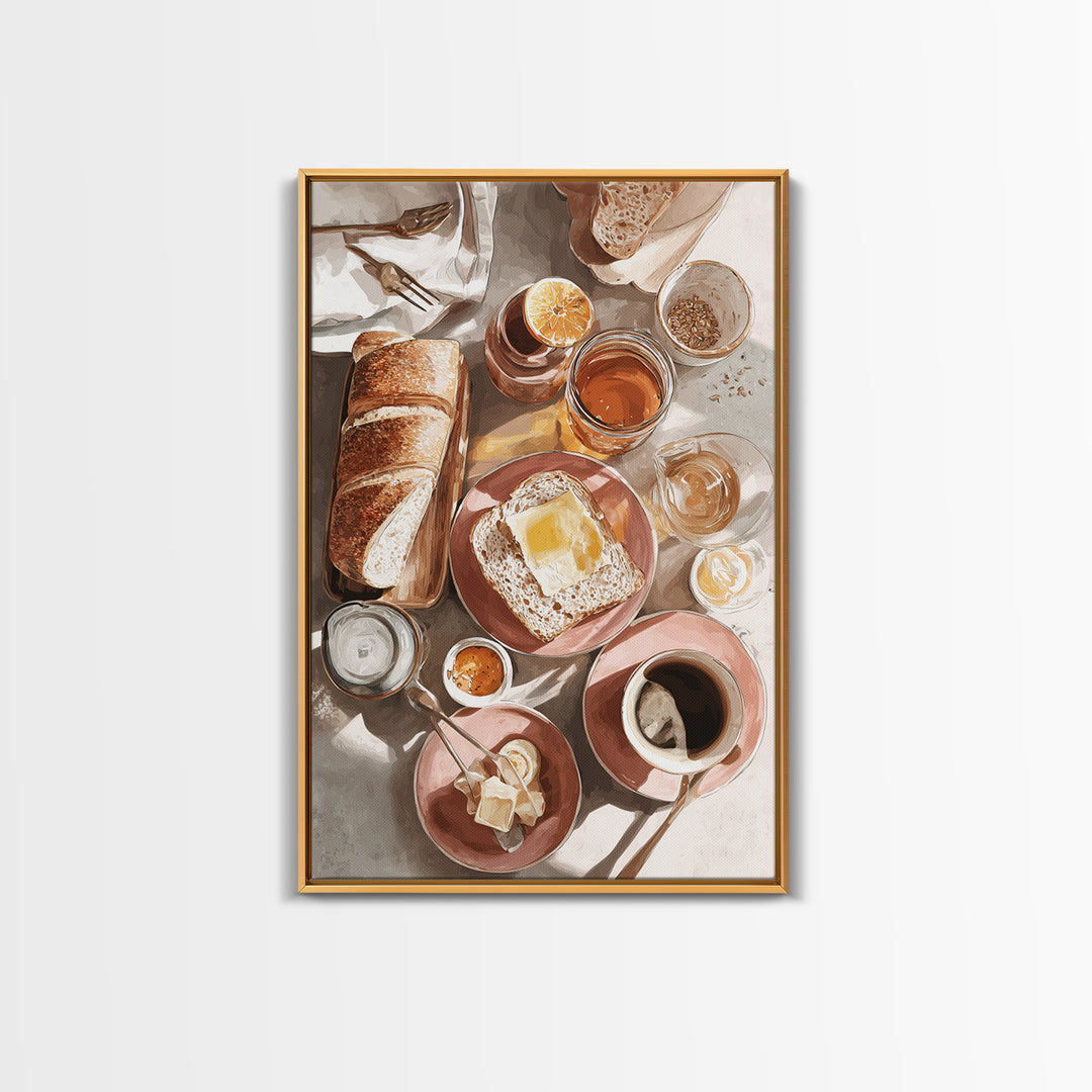 Fresh Bread with Butter and Honey Framed Canvas Print, Kitchen Art, Kitchen, Kitchen Decor, Watercolor Art, Kitchen, KIT-2x3-98