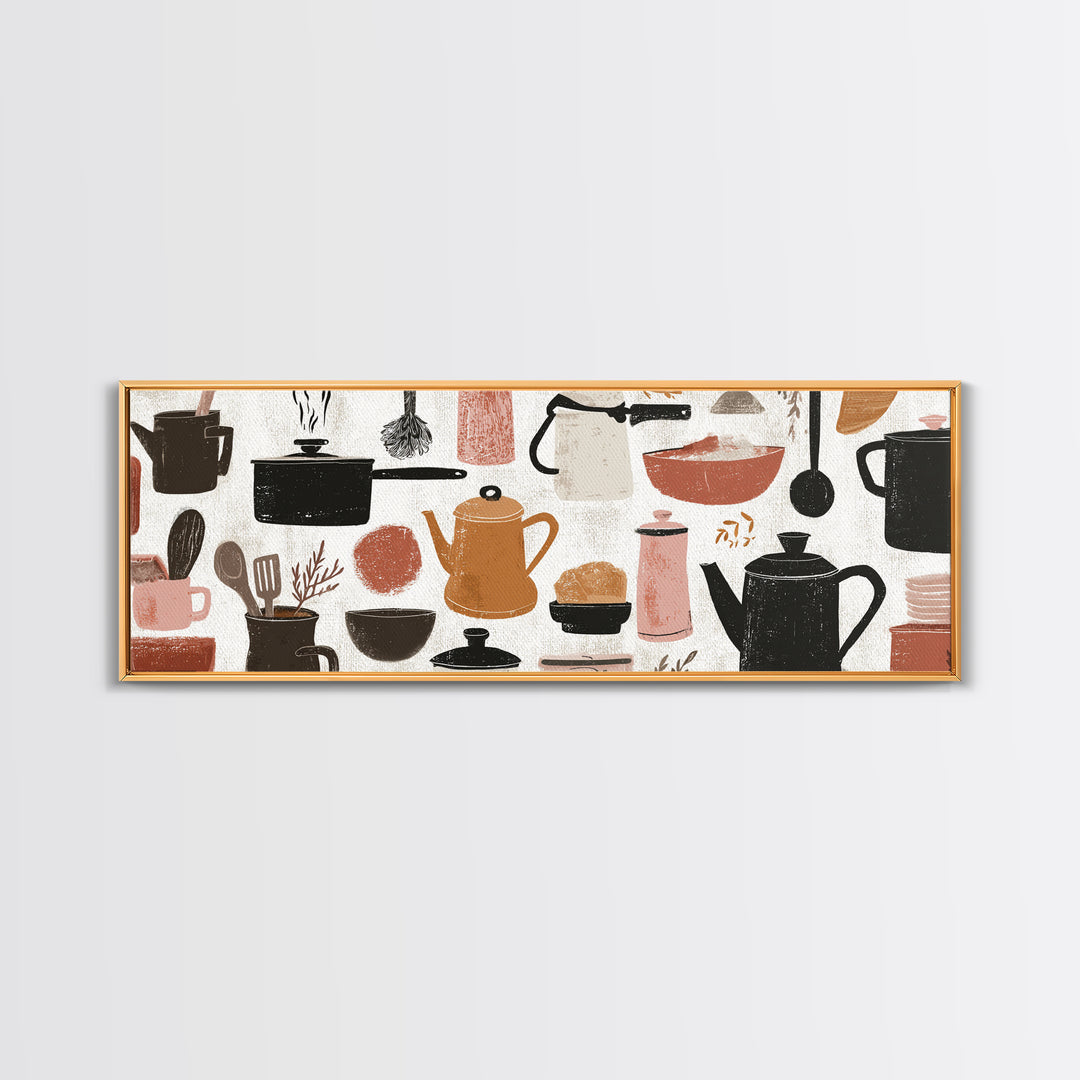 Kitchen Utensil Silhouettes Canvas Print, Kitchen Art, Art Deco, Kitchen Decor, Fine Art, Kitchen, Poster Art, Trendy Wall Art, KIT-3x1-13