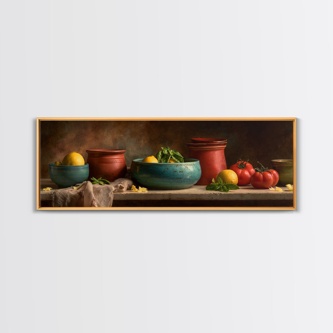Lemons and Blue Ceramic Bowl Still Life Framed Canvas Print, Kitchen Art, Printable Wall Art, Kitchen Decor, Fine Art, Kitchen, KIT-3x1-18