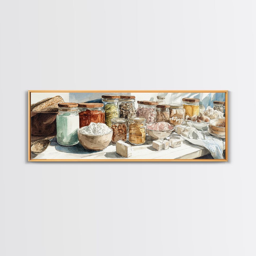 Watercolor Spice Jars Without Readable Labels Canvas Print, Kitchen Art, Printable Art, Kitchen Decor, Oil Painting, Kitchen, KIT-3x1-29