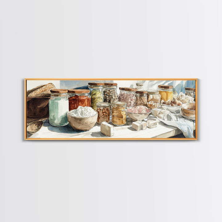 Watercolor Spice Jars Without Readable Labels Canvas Print, Kitchen Art, Printable Art, Kitchen Decor, Oil Painting, Kitchen, KIT-3x1-29
