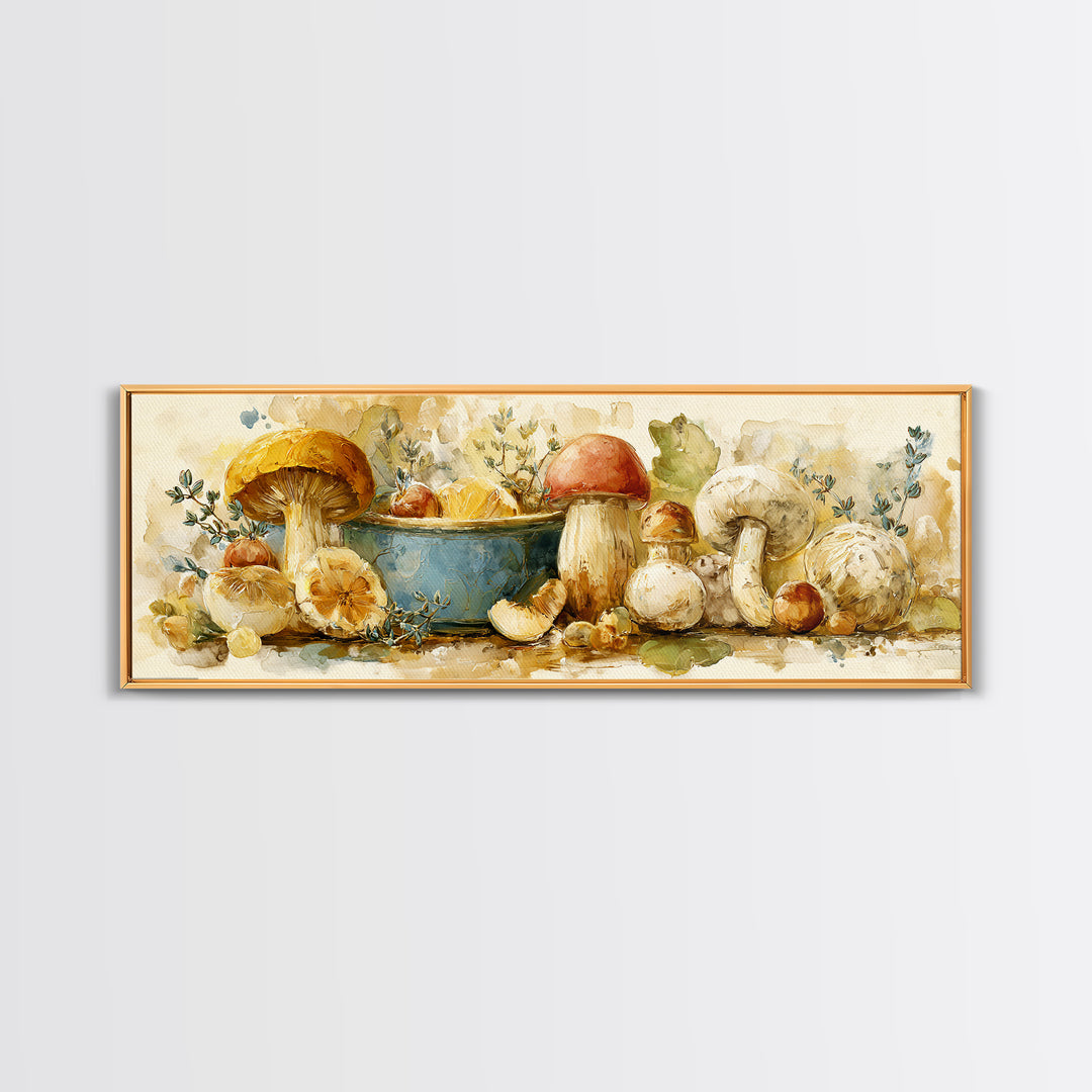 Mushrooms and Thyme Botanical Study Canvas Print, Kitchen Art, Luxury Decor, Kitchen Decor, Fine Art, Kitchen, Art Prints, KIT-3x1-31
