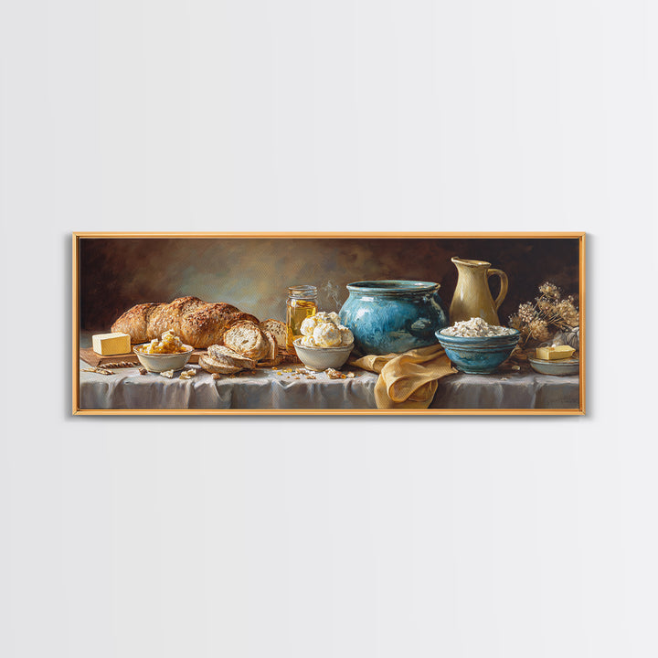 Fresh Bread with Butter and Honey Canvas Print, Kitchen Art, Art Prints, Kitchen Decor, Abstract Art, Kitchen, Modern Art, KIT-3x1-34