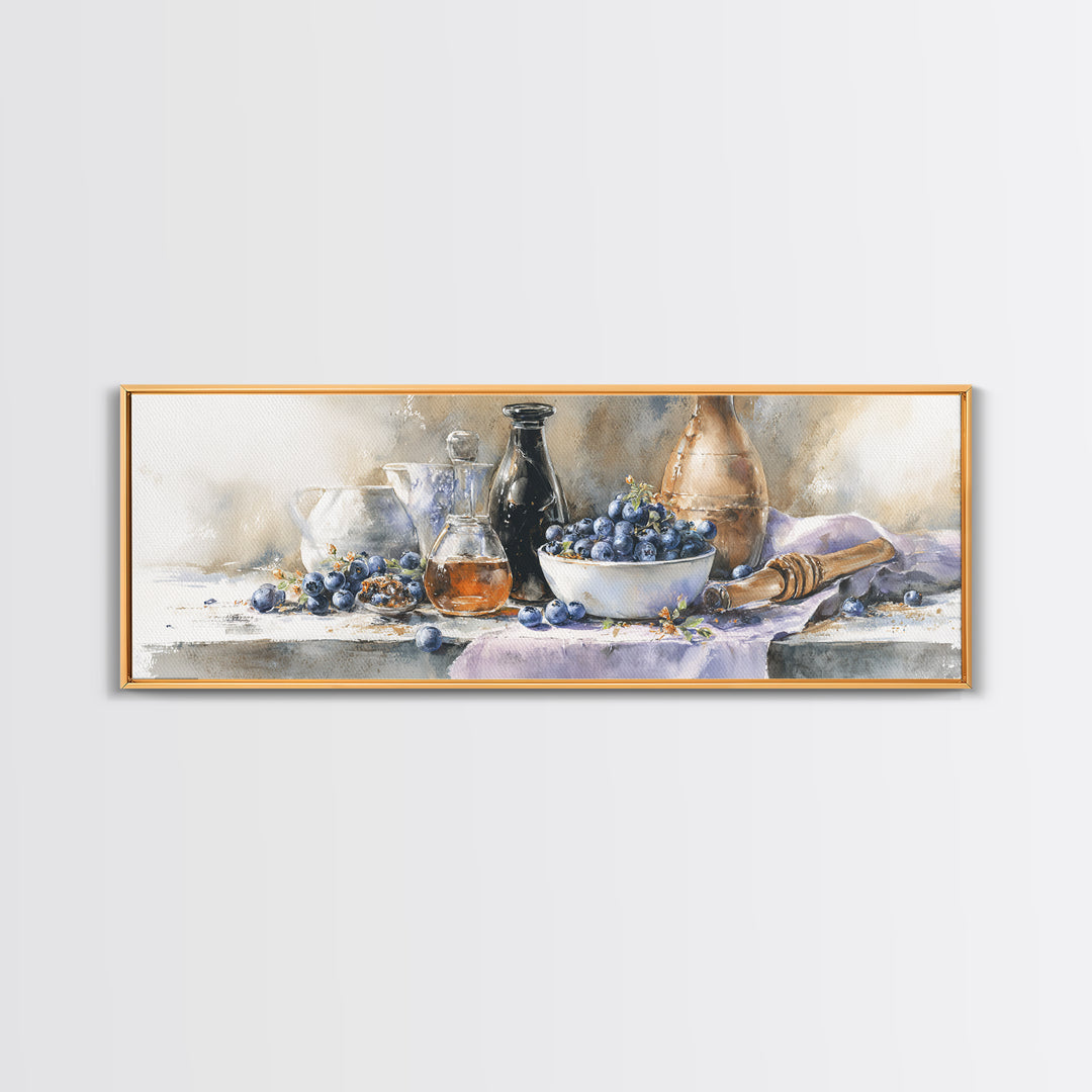Blueberries in a White Bowl Canvas Print, Kitchen Art, Art Print, Kitchen Decor, Fine Art, Kitchen, Art Prints, Digital Art, KIT-3x1-35