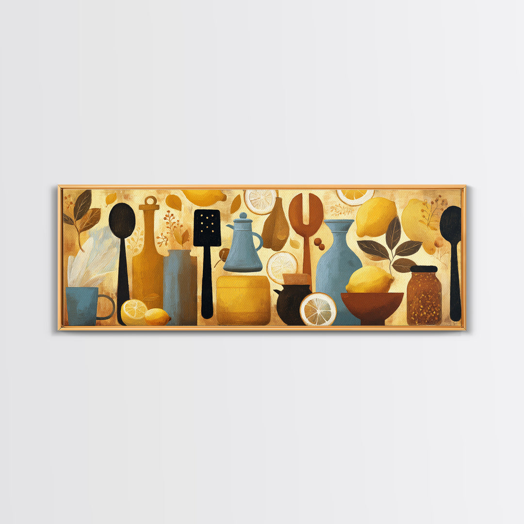Kitchen Utensil Silhouettes Framed Canvas Print, Kitchen Art, Kitchen Decor, Abstract Art, Kitchen, Kitchen Art Print, KIT-3x1-37