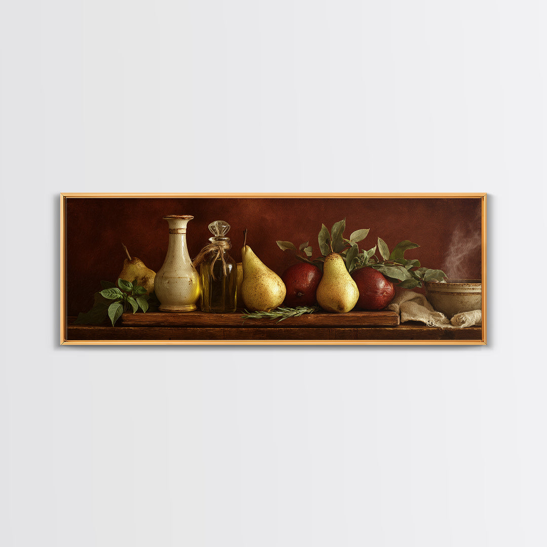 Farmhouse Pears on a Wooden Board Canvas Print, Kitchen Art, Modern Art, Kitchen Decor, Abstract Art, Kitchen, Neutral Decor, KIT-3x1-49