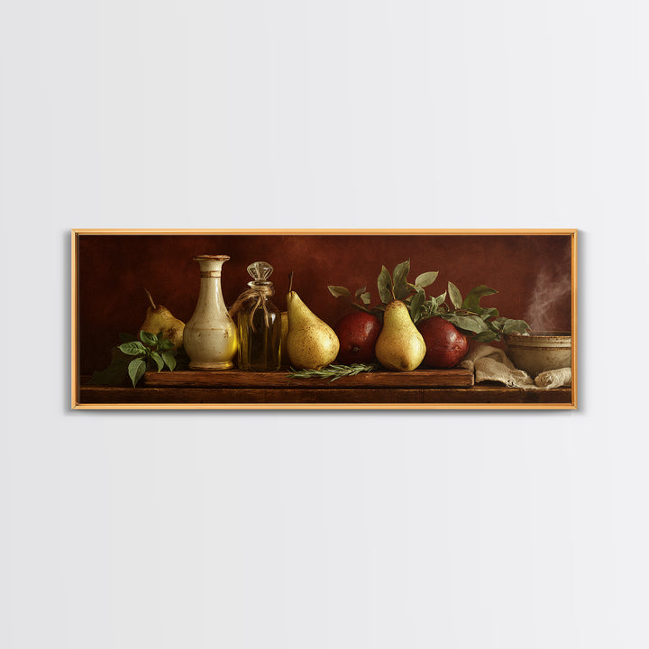Farmhouse Pears on a Wooden Board Canvas Print, Kitchen Art, Modern Art, Kitchen Decor, Abstract Art, Kitchen, Neutral Decor, KIT-3x1-49
