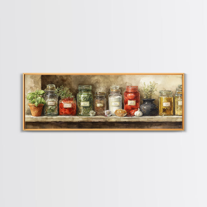 Watercolor Spice Jars Without Readable Labels Canvas Print, Kitchen Art, Kitchen Decor, Kitchen, Kitchen Art Print, KIT-3x1-5