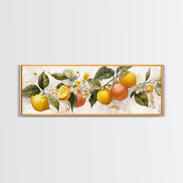 Orange Citrus Botanical Branch Framed Canvas Print, Kitchen Art, Kitchen Decor, Oil Painting, Kitchen, Kitchen Wall Decor, KIT-3x1-51