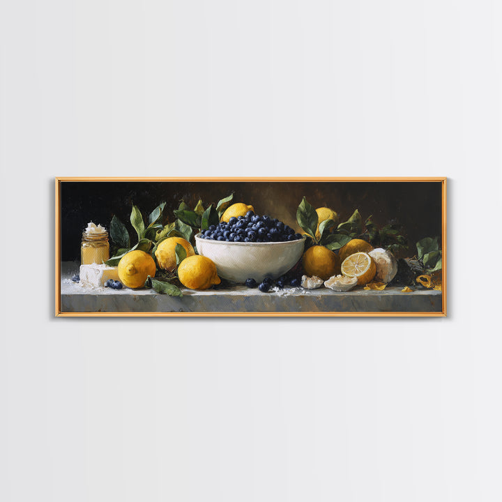 Blueberries in a White Bowl Framed Canvas Print, Kitchen Art, Wall Art, Kitchen Decor, Fine Art, Kitchen, Kitchen Wall Art, KIT-3x1-59