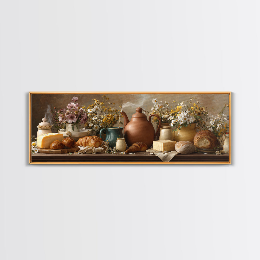 Tea Kettle with Steam and Wildflowers Canvas Print, Kitchen Art, Coffee Art, Kitchen Decor, Fine Art, Kitchen, Fine Art Print, KIT-3x1-6