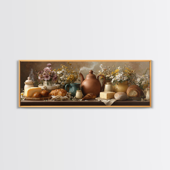 Tea Kettle with Steam and Wildflowers Canvas Print, Kitchen Art, Coffee Art, Kitchen Decor, Fine Art, Kitchen, Fine Art Print, KIT-3x1-6