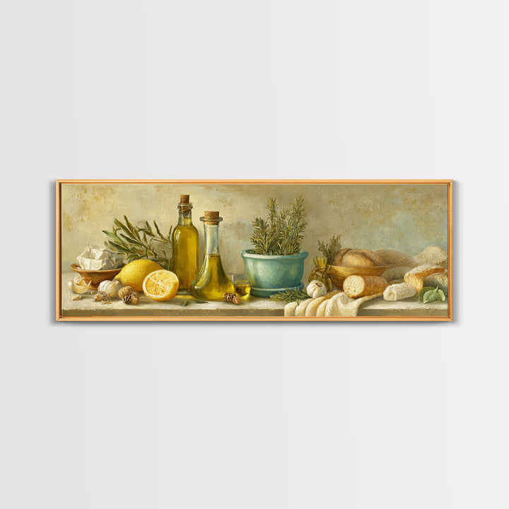 Olive Oil Bottle and Rosemary Branch Framed Canvas Print, Kitchen Art, Trendy Wall Art, Kitchen Decor, Fine Art, Kitchen, KIT-3x1-69