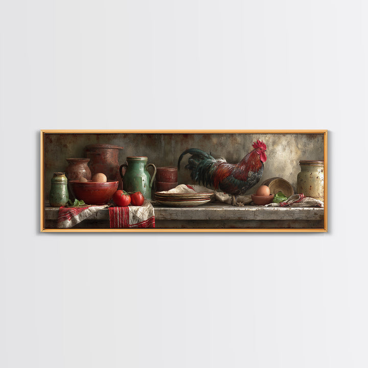 Rooster Portrait for Country Kitchen Charm Canvas Print, Kitchen Art, Poster Art, Kitchen Decor, Oil Painting, Kitchen, KIT-3x1-8