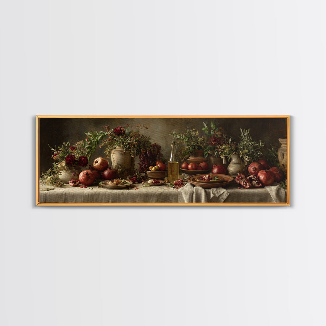 Figs Pomegranates and Linen Composition Canvas Print, Kitchen Art, Digital Wall Art, Kitchen Decor, Abstract Art, Kitchen, KIT-3x1-86