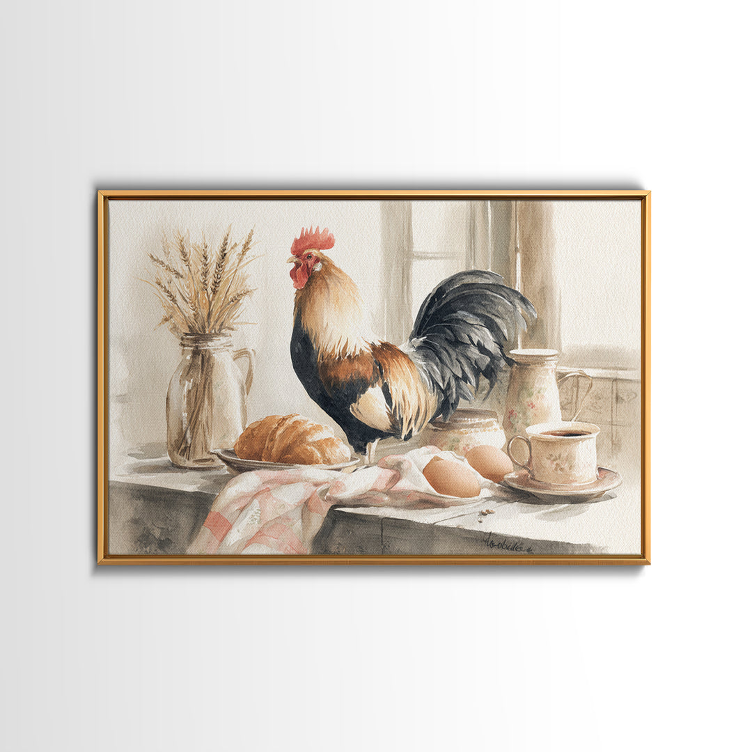 Rooster Portrait for Country Kitchen Charm Framed Canvas Print, Kitchen Art, Printable Art, Kitchen Decor, Oil Painting, KIT-3x2-20