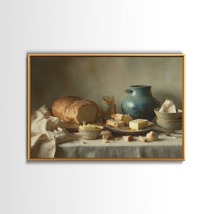 Fresh Bread with Butter and Honey Canvas Print, Kitchen Art, Printable Wall Art, Kitchen Decor, Oil Painting, Kitchen, KIT-3x2-22