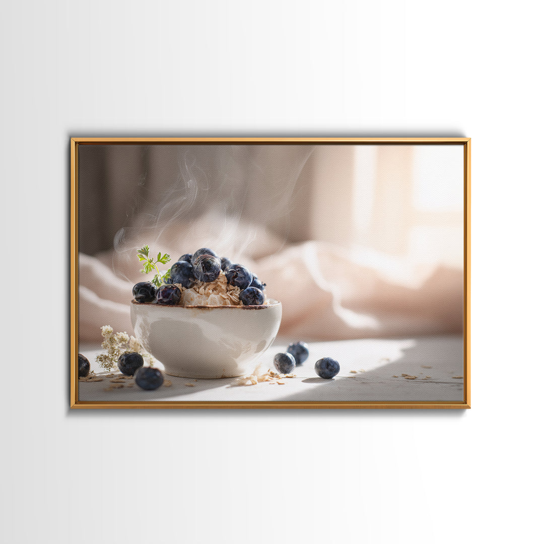 Blueberries in a White Bowl Framed Canvas Print, Kitchen Art, Kitchen Decor, Kitchen, Kitchen Art Print, Bar Cart Decor, KIT-3x2-23