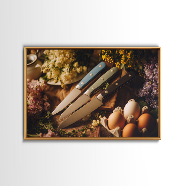 Chef Knives and Herbs Arranged as Graphic Canvas Print, Kitchen Art, Kitchen Wall Art, Kitchen Decor, Fine Art, Kitchen, KIT-3x2-38